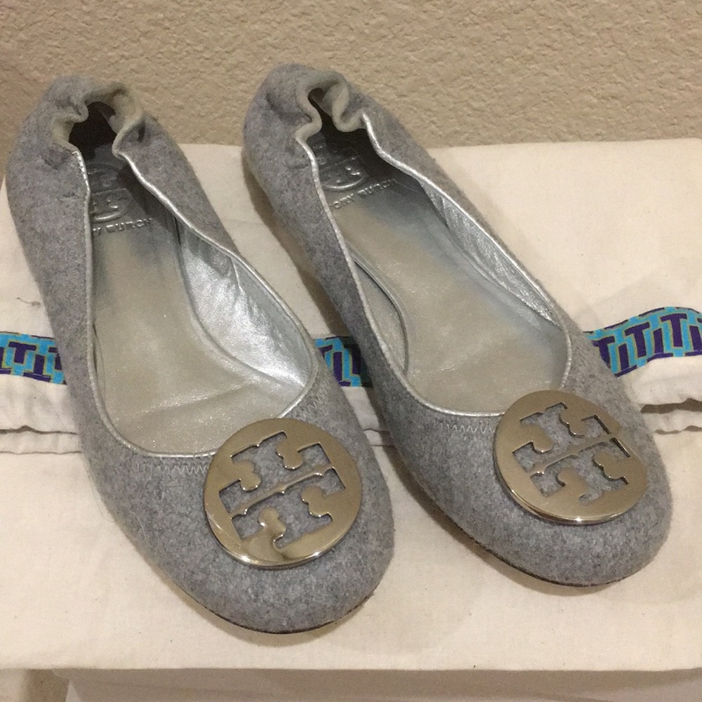 Tory Burch gray felt flats